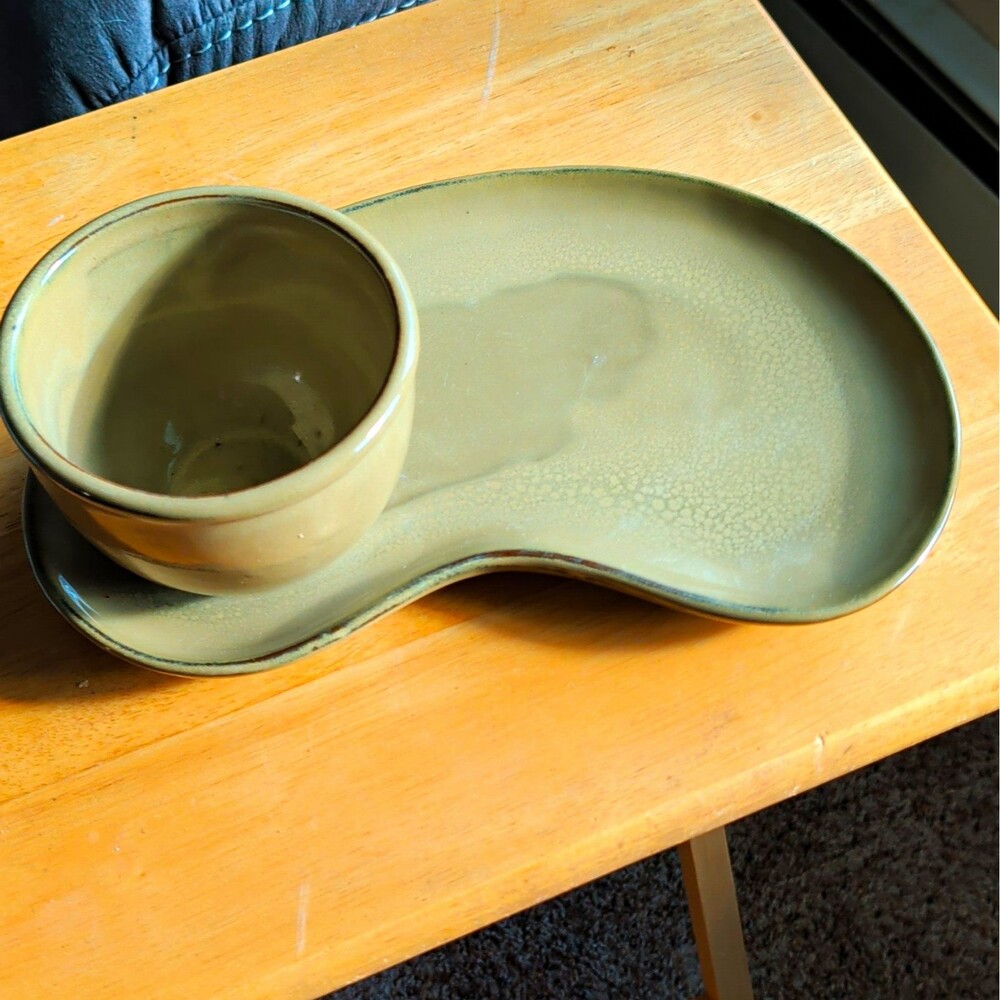 Vintage Pottery Soup and Sandwich Set Ceramic Cracker Bowl Tray Plate SR152-11